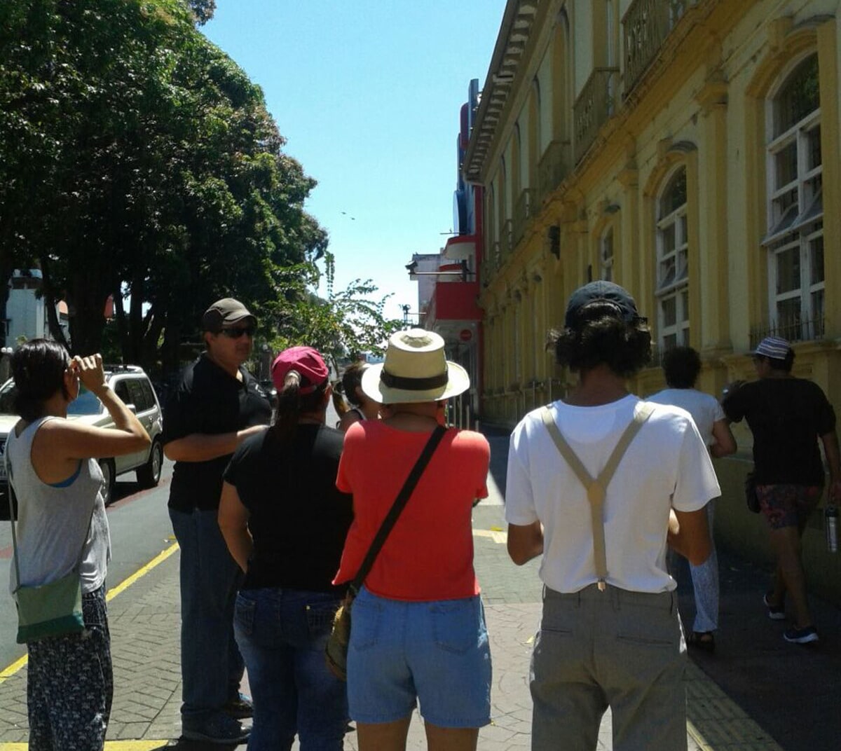 people walking around rural town